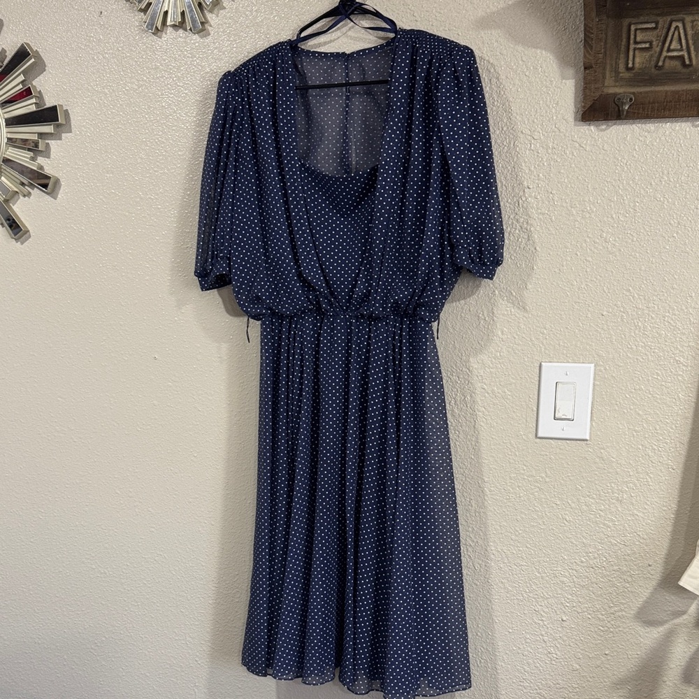 COCO of California vintage chic Navy Polka Dot Midi Dress